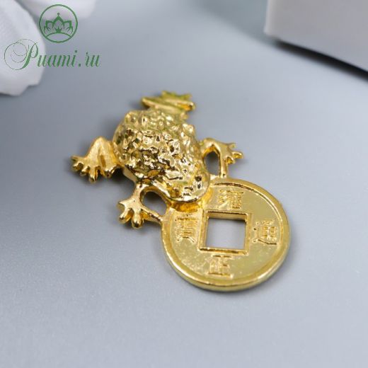 Сувенир металл "Денежная жаба с монетой" золото 2,6х1,5 см