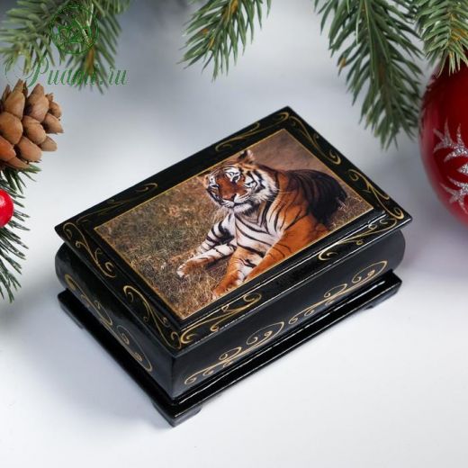 Шкатулка "Тигр", 6х9 см, лаковая миниатюра