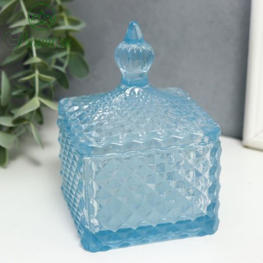 Шкатулка стекло "Ромбики и купол" голубой 11,5х8х8 см