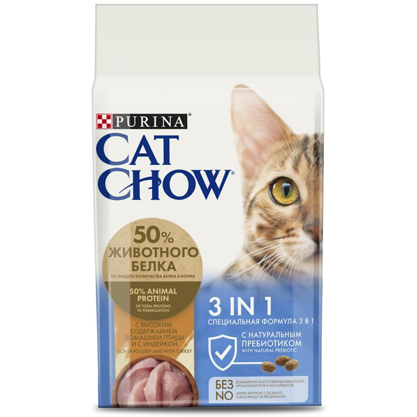 Сухой корм для кошек Cat Chow 3 in 1 с домашней птицей и индейкой 7 кг