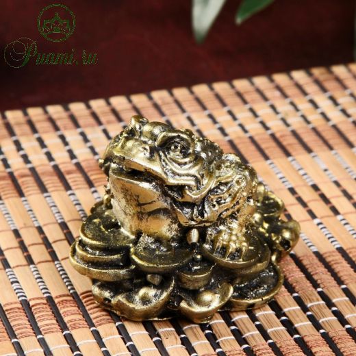 Нэцке полистоун бронза "Денежная жаба на горке монет со слитками" 5,5х7х6 см