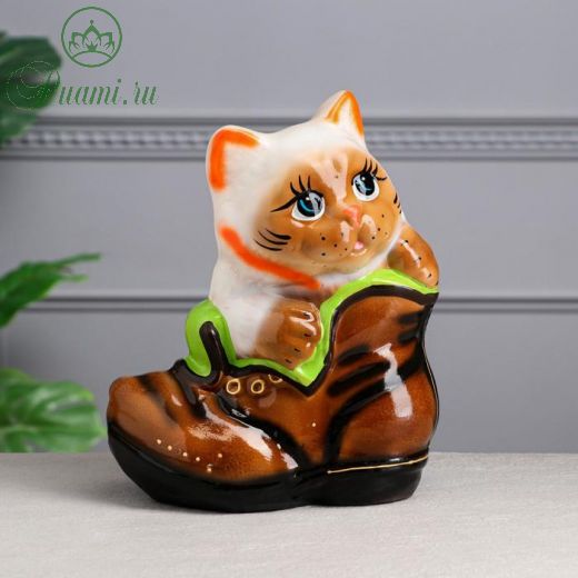 Копилка "Кот в ботинке", разноцветная, глазурь, керамика, 28 см, микс