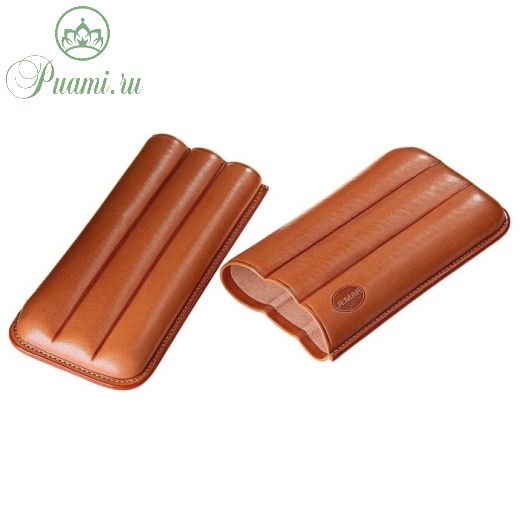 Портсигар кожаный светло-коричневого цвета для 3 сигар диаметром 1,8 см, 15,5 ? 3,5 ? 7,5 см