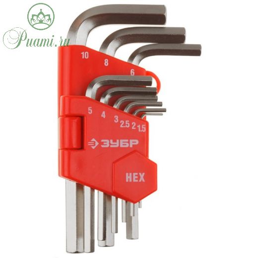 Набор имбусовых ключей ЗУБР 27460-1_z02, короткие, Cr-V, HEX 1.5-10 мм, 9 предметов
