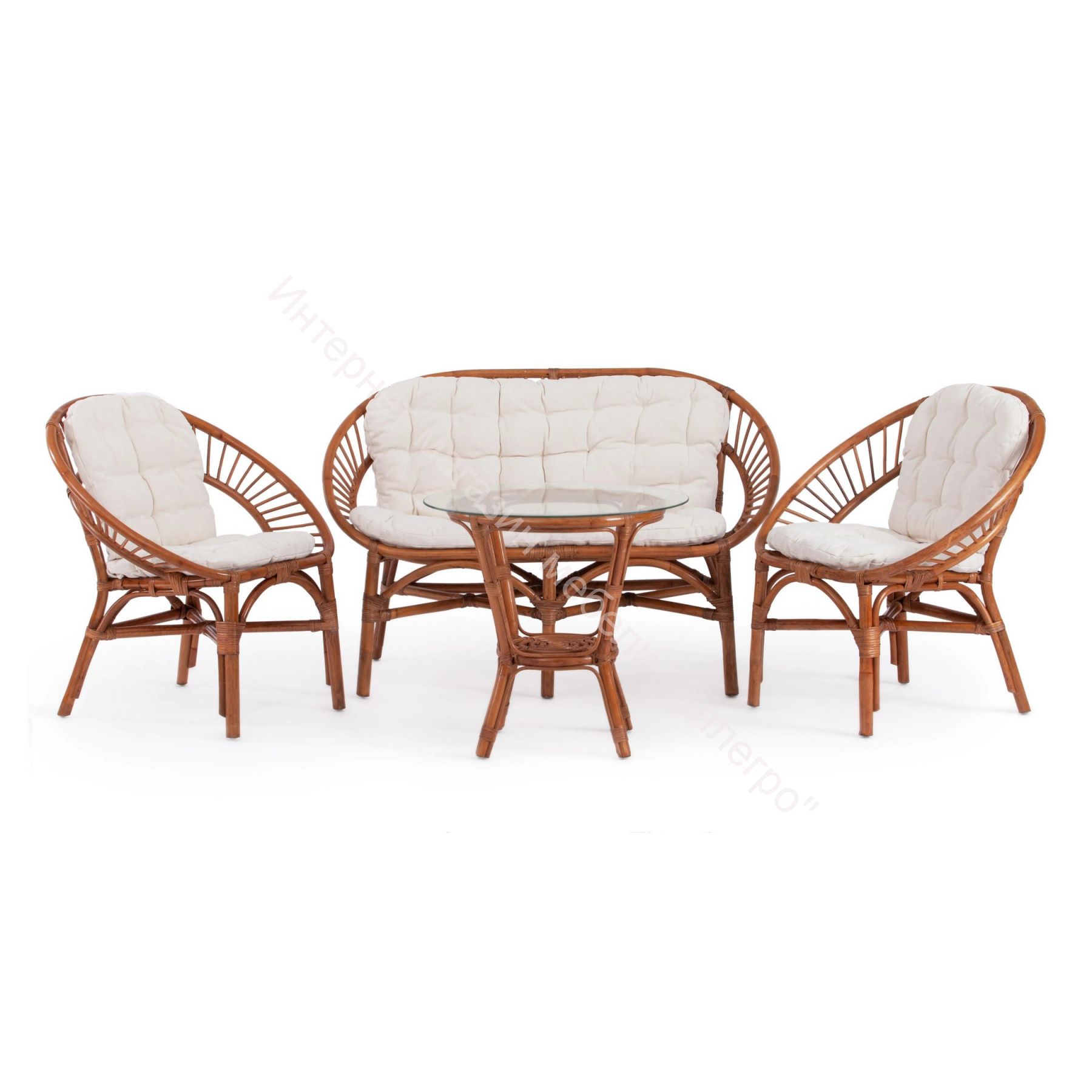 Комплект для отдыха TURKEY (стол круглый (со стеклом)+2 кресла + диван) /с подушками/ ротанг, coco brown (коричневый кокос)