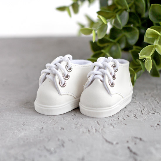 Обувь для кукол  5 см - Ботиночки матовые с вощеными шнурками - Белые