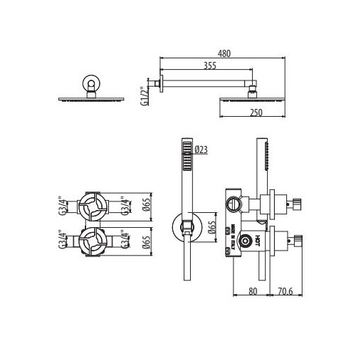 Встраиваемая душевая система с термостатическим смесителем, верхним и ручным душем Gattoni Dolce Vita GAS GS760/32 ФОТО