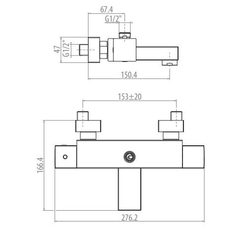 Смеситель для ванны термостатический на 2 выхода (подсоединение шланга сверху) Gattoni Kubik TSQU205 схема 2