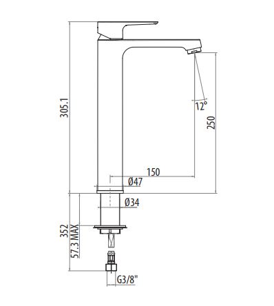 Смеситель для раковины высокий Gattoni H2OMIX3000 3048 излив 150 мм схема 2
