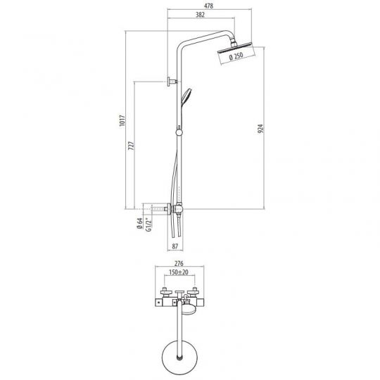 Душевая система с термостатическим смесителем, верхним и ручным душем Gattoni H2OMIX1000 KIT/TS60 ФОТО