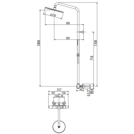 Душевая система с термостатическим смесителем, верхним и ручным душем Gattoni Circle One KIT/TS60 схема 2