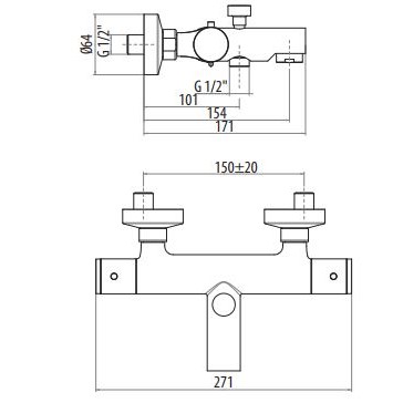 Смеситель для ванны термостатический Gattoni Circle One TS210 схема 2