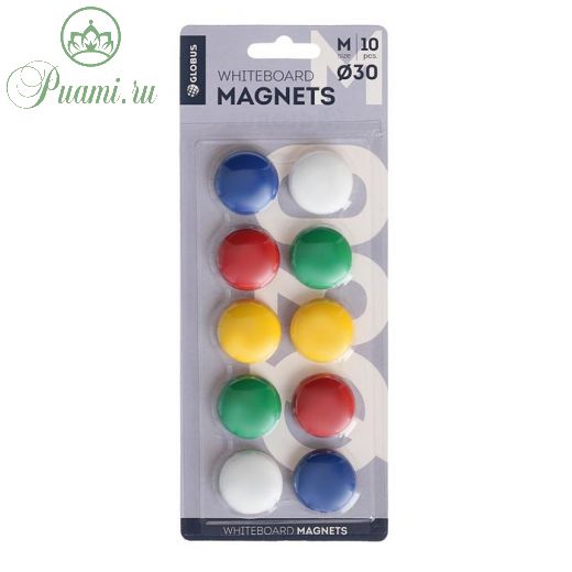 Магниты для досок 30 мм, 10 штук, GLOBUS цветные, в блистере