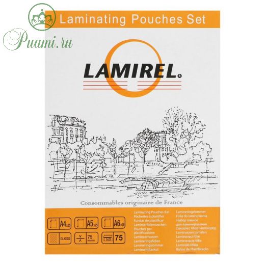 Набор пленки д/ламинирования Lamirel А4, A5, A6 по 25 шт, 75мкм, глянцевый LA-78787