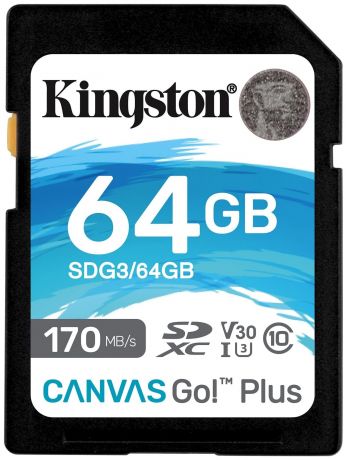 Карта памяти Kingston SDG3 64 GB, чтение: 170 MB/s, запись: 70 MB/s