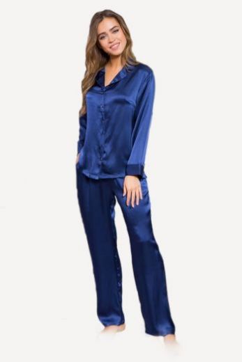Пижама женская MIA-MIA Kristy 15116, жакет и брюки, синий, 100% шелк
