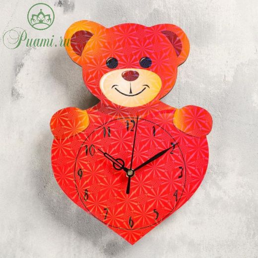 Часы настенные "Медвежонок с сердечком", плавный ход, 27 х 19 см