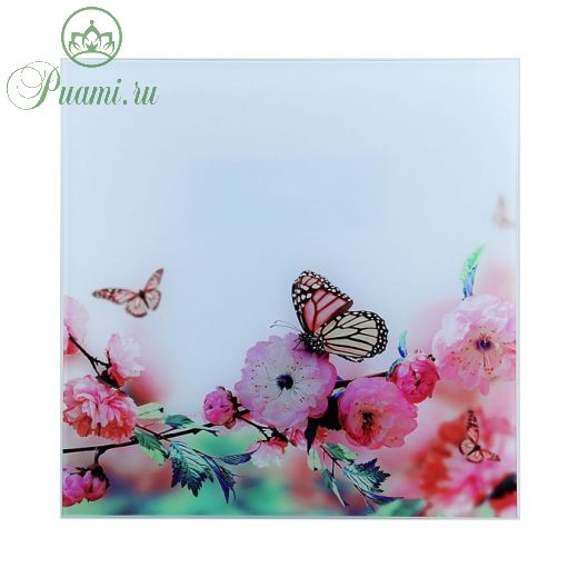 Картина на стекле "Бабочки на цветке"  30*30см