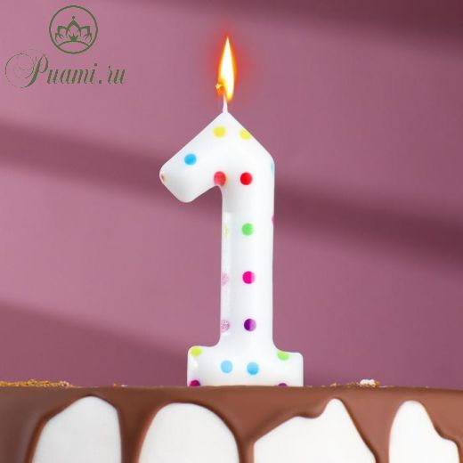Свеча в торт на день рождения «Конфетти», цифра "1" , ГИГАНТ, 9 см