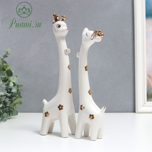 Сувенир керамика "Белые жирафы с бантиками и цветами" набор 2 шт 22х4х6 25х5х7 см