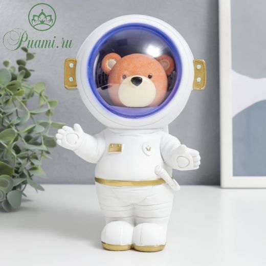 Сувенир полистоун свет "Мишка-космонавт" белый 18х10х12 см
