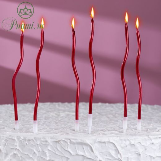 Свечи для торта витые "Серпантин" 6  шт, коктейльные, рубиновые