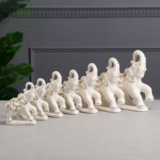 Набор статуэток "Слоны", 7 предметов, белый, лепка, керамика