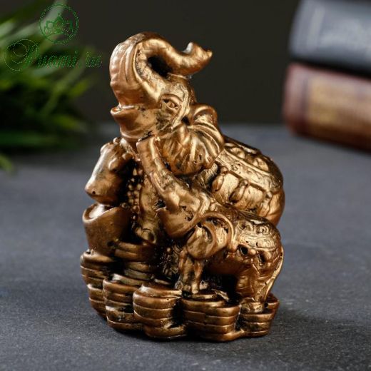 Фигура "Слон со слоненком на деньгах" бронза, 8см