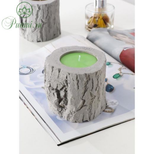 Свеча фигурная ароматическая в бетоне "Пенёк", 10,5х8,5 см, светло-зеленый, яблоко и корица