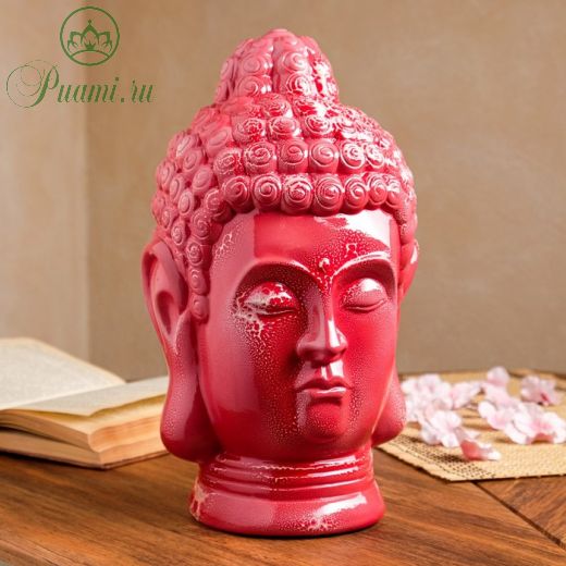 Статуэтка "Голова Будды", красная, пена, керамика, 32 см