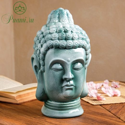 Статуэтка "Голова Будды", бело-зелёная, керамика, 32 см