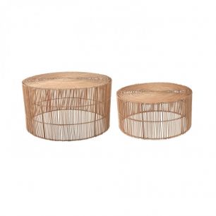 Elmima set of 2 coffee tables in 100% rattan with natural finish _ 66 cm and _ 55 cm