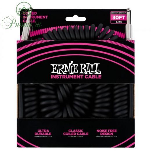 Кабель инструментальный ERNIE BALL 6044 - витой с прямыми джеками, 9 метров, черный