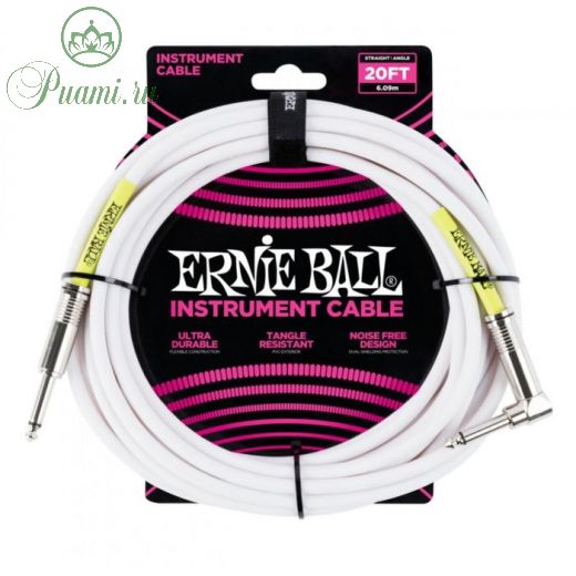 Кабель инструментальный ERNIE BALL 6047 - прямой - угловой джеки, 6 метров, белый