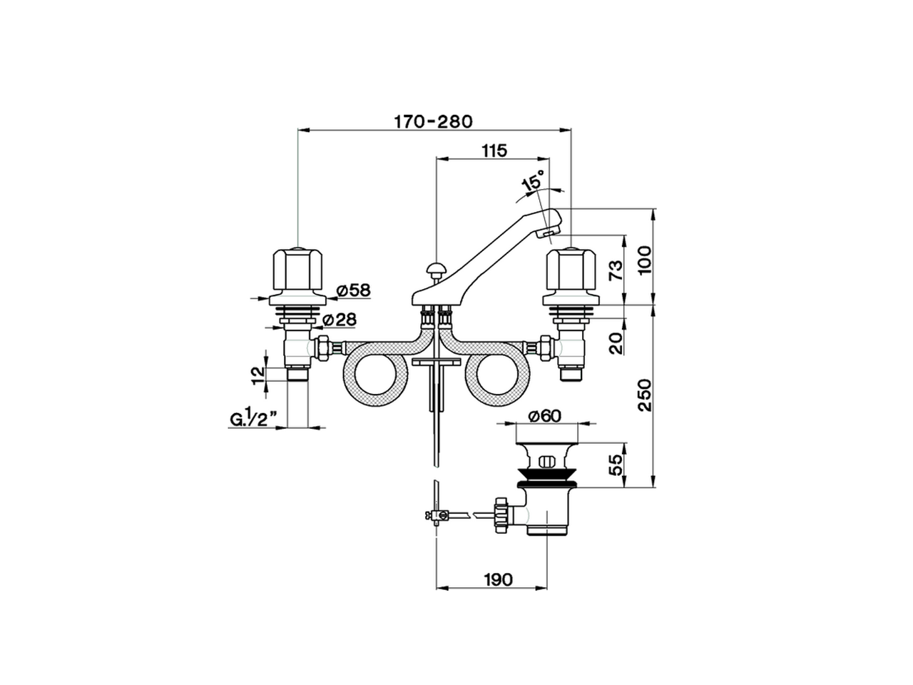 Смеситель для раковины Cisal Tr TR000800/TR001011 схема 4