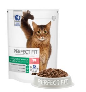 Корм сухой для взрослых кошек PERFECT FIT с говядиной, для стерилизованных, 650г