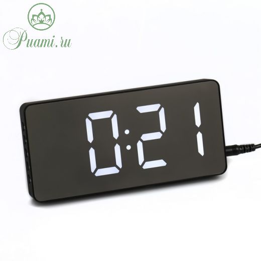 Часы настольные электронные, белая индикация, от USB, 7.5 х 15.5 см, черные