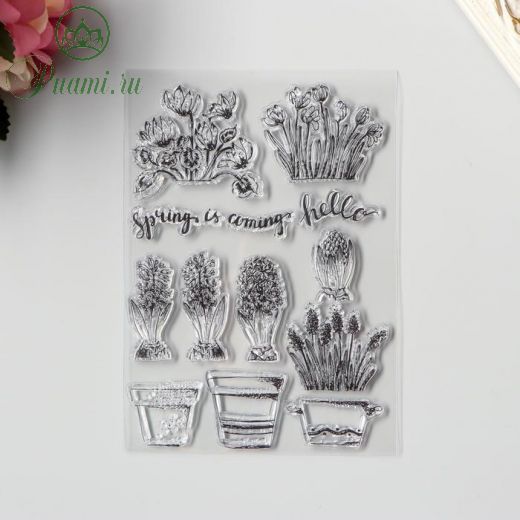 Штамп для творчества силикон "Весенние цветы" 15х10 см