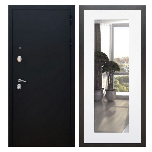 Дверь входная металлическая Армада H5 Черный муар Зеркало 18 Белый Софт