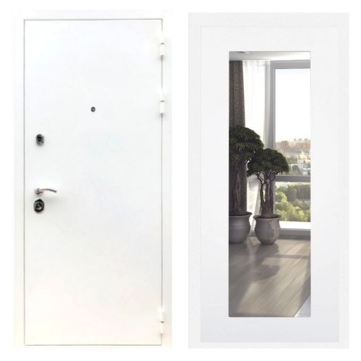 Дверь входная металлическая Армада H5 Шагрень Белая Зеркало 18 Белый Софт