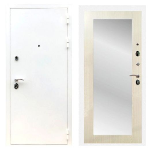 Дверь входная металлическая Армада H5 Шагрень Белая Зеркало 18 Лиственница беж