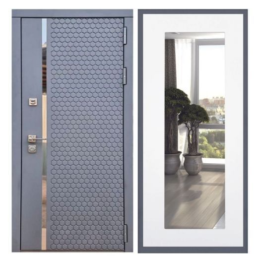 Дверь входная металлическая Армада H24 Силк Титан Зеркало 18 Белый Софт