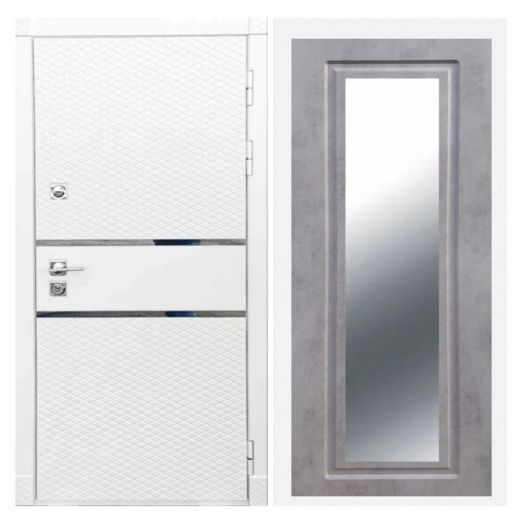 Дверь входная металлическая Армада H15 Белый Софт Зеркало Мини ФЛЗ-120 Бетон Темный