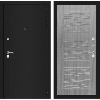 Дверь Входная Металлическая Лабиринт CLASSIC шагрень черная 06 Сандал серый