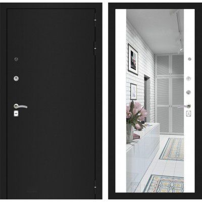 Дверь Входная Металлическая Лабиринт CLASSIC шагрень черная с Зеркалом Максимум Белый софт