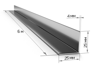 Уголок стальной горячекатаный 25х25 мм, толщина 4 мм