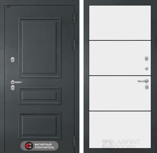 Дверь Входная С Терморазрывом Лабиринт ATLANTIC 25 Белый софт (черная вставка)