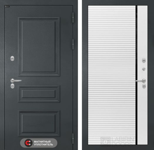 Дверь Входная С Терморазрывом Лабиринт ATLANTIC 22 Белый софт черная вставка