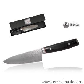 Шеф Нож кухонный Сантоку Kanetsugu Saiun Damascus длина лезвия 170 мм сталь VG-10  33 слоя, рукоять микарта, заточка 10000 Tojiro 9003