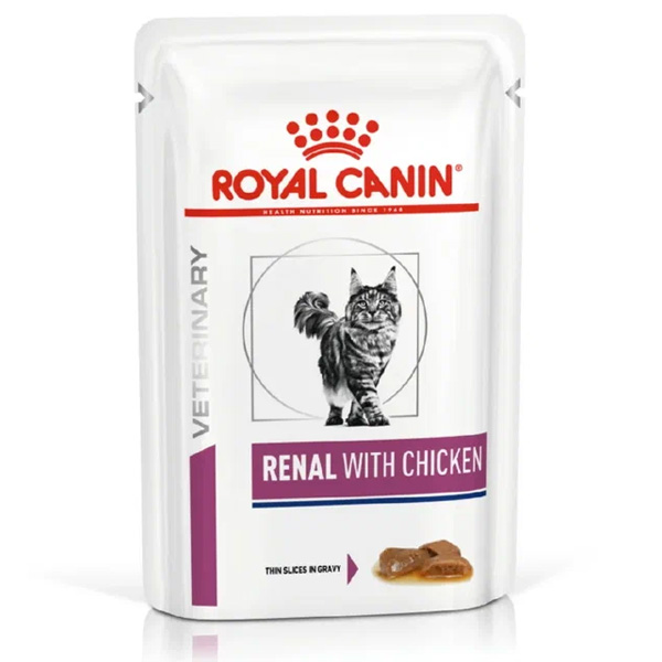 Влажный корм для кошек Royal Canin Renal при проблемах с почками с курицей кусочки в соусе